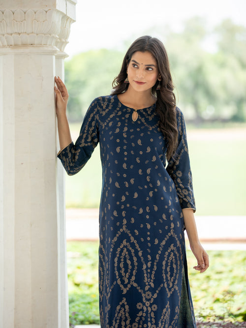 GOLD  PRINTED STRAIGHT KURTI