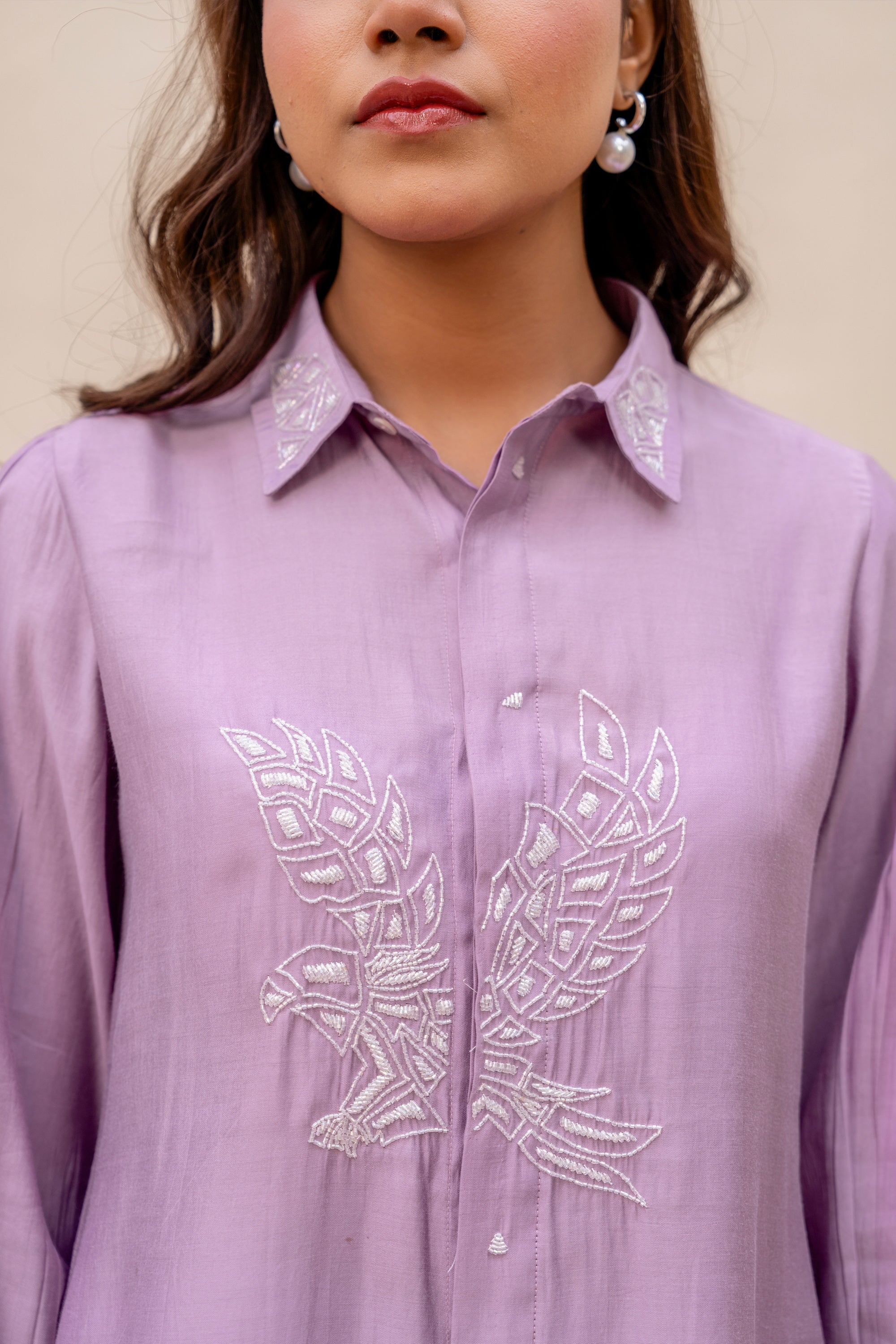 Purple Pink 2 Pcs Co-ord Set in Viscose Muslin