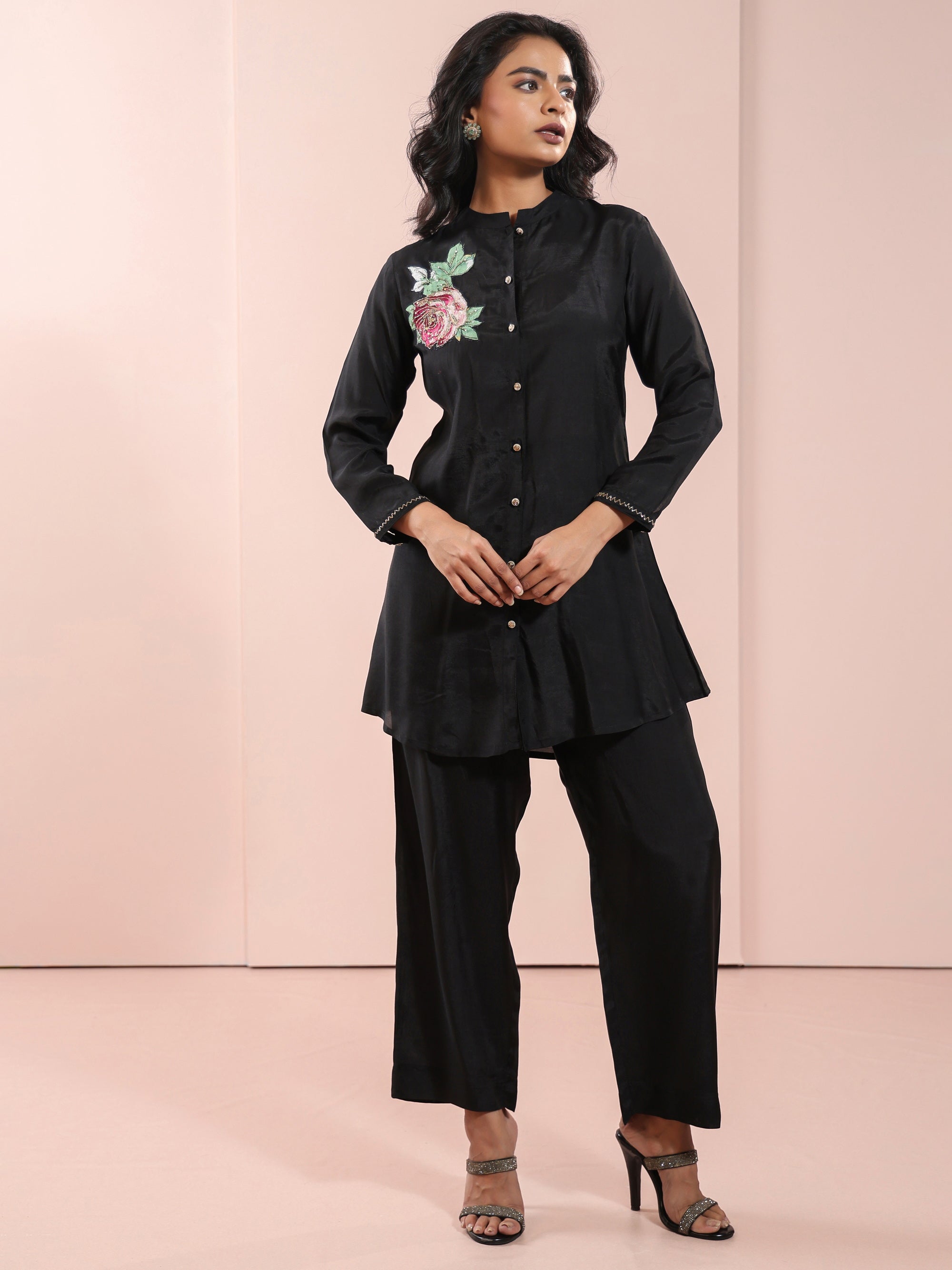 Jet Black 2 Pcs Co-ord Set in Muslin