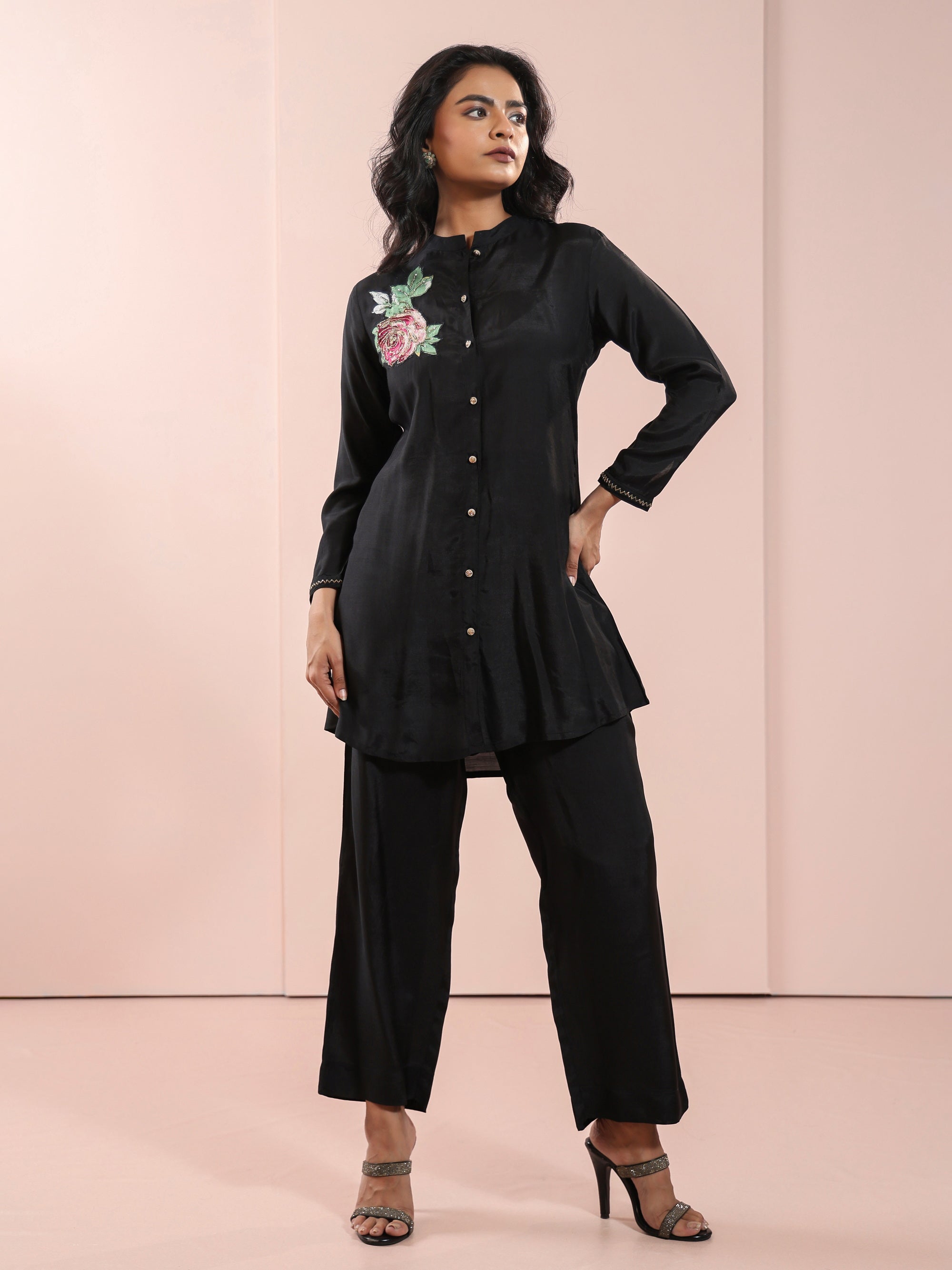 Jet Black 2 Pcs Co-ord Set in Muslin