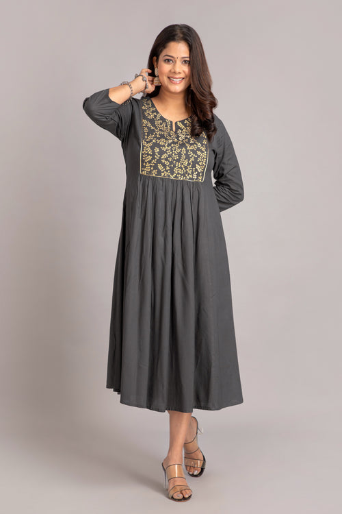 Zari Embroidered Flared Long Dress