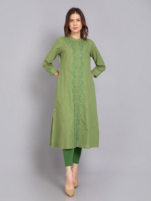 P-Line Placket Embroidered Long Kurti