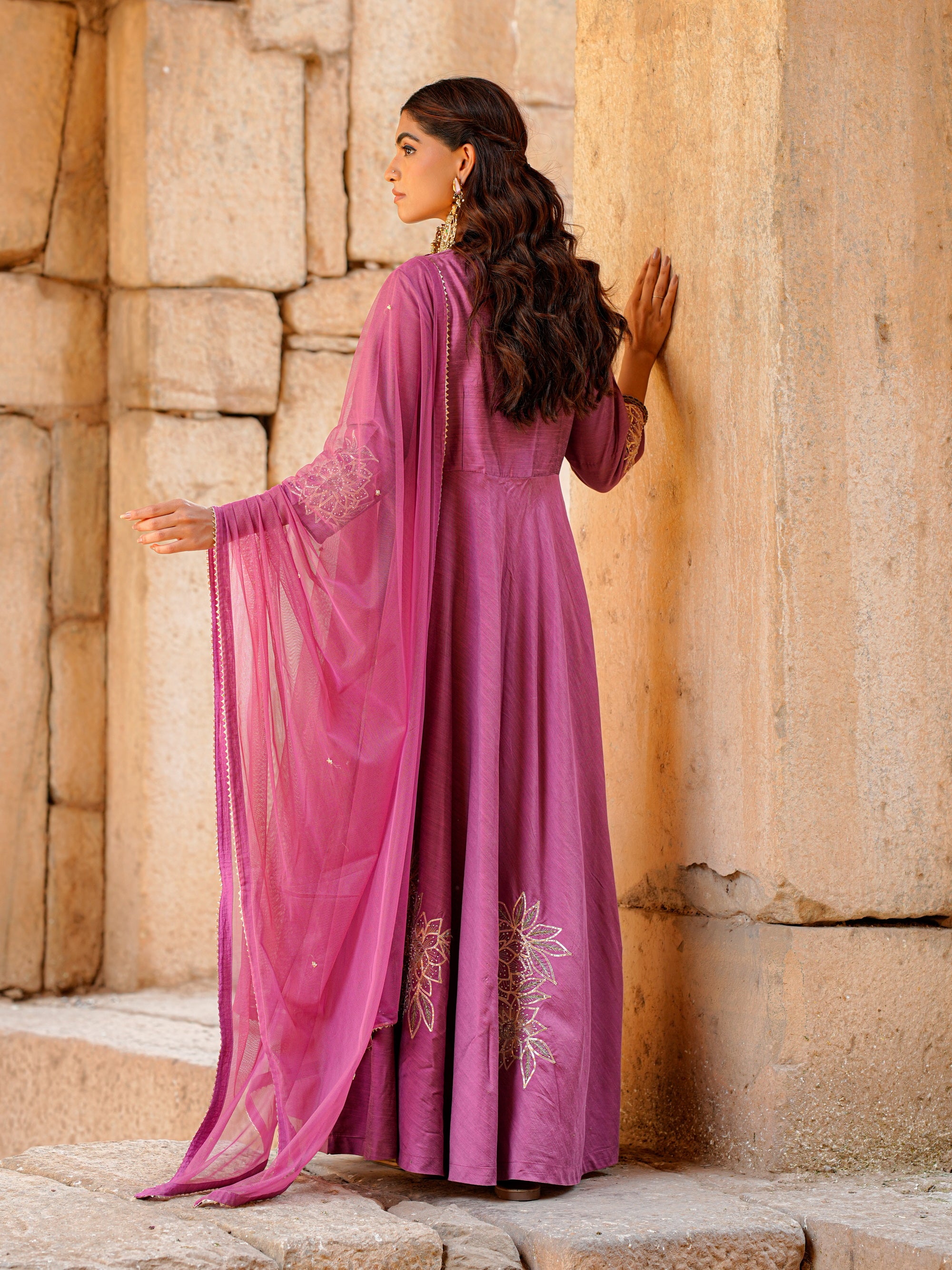 Withered Rose Poly Viscose Flared Dress with Adda Work Women