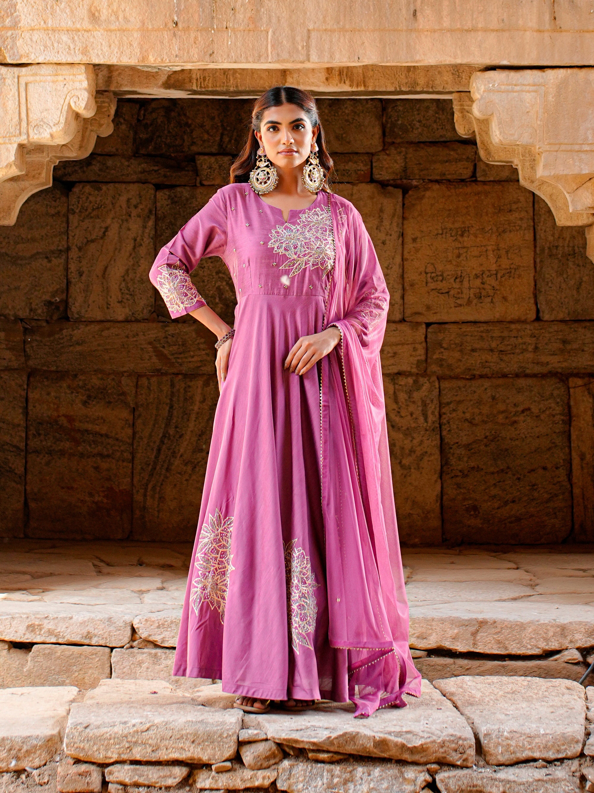 Withered Rose Poly Viscose Flared Dress with Adda Work Women