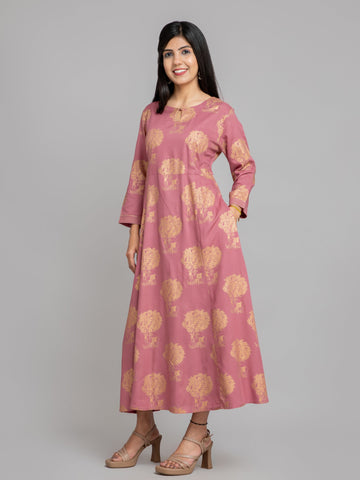 Dusty Rose Long Dress in Rayon