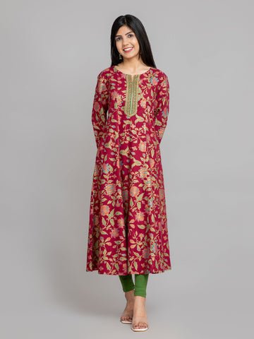Maroon Red Long Kurti in Rayon