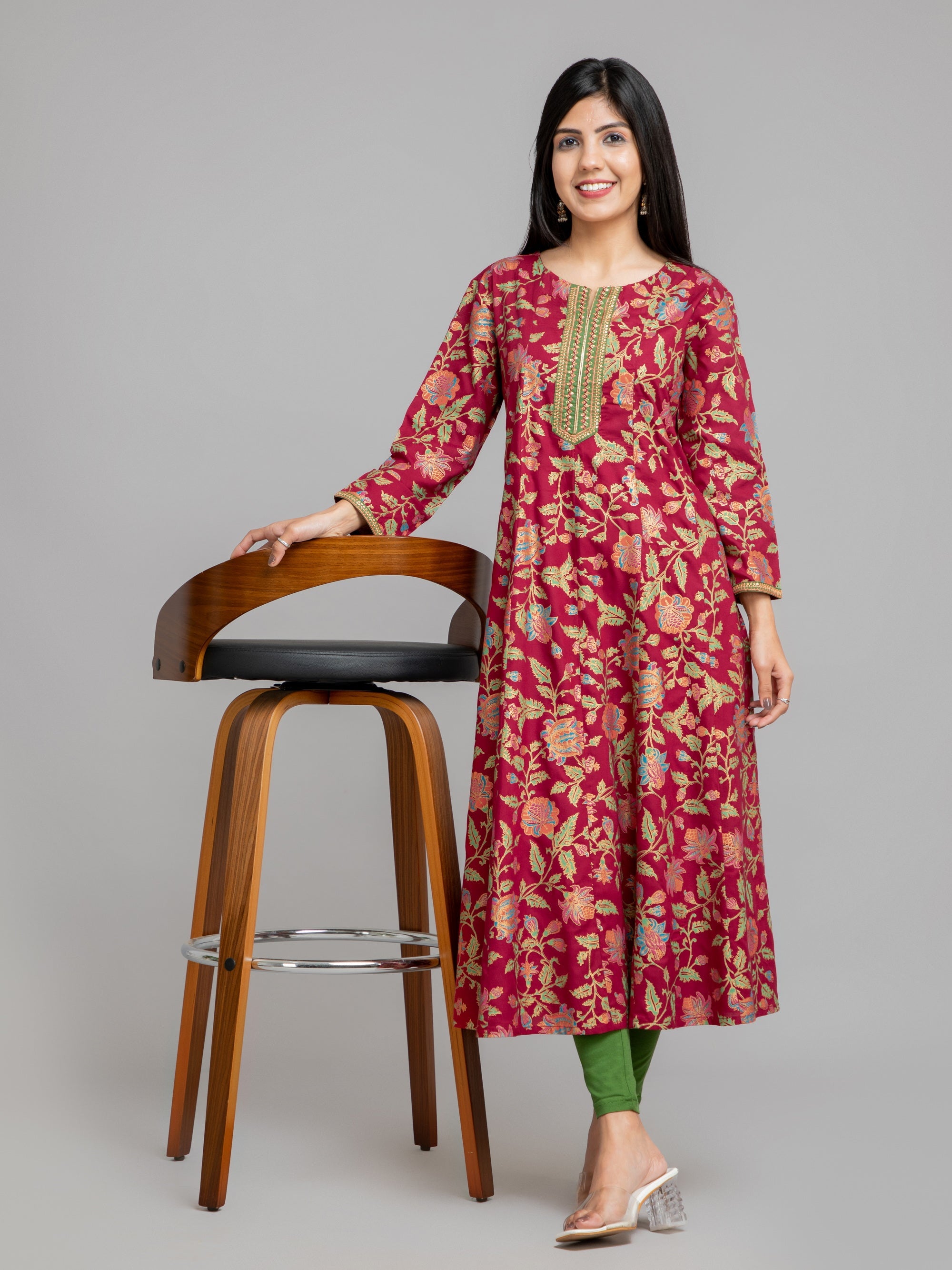 Maroon Red Long Kurti in Rayon