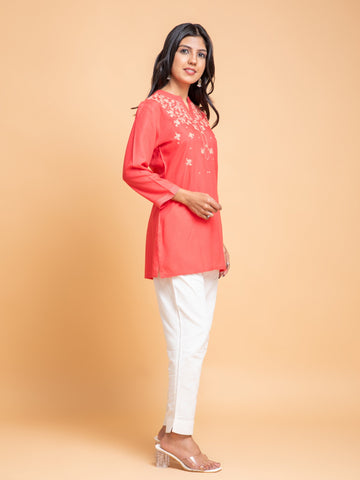 Coral Red Top in Rayon