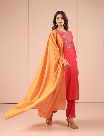 Virtual Pink 3 Pcs Kurta Set in Poly Viscose