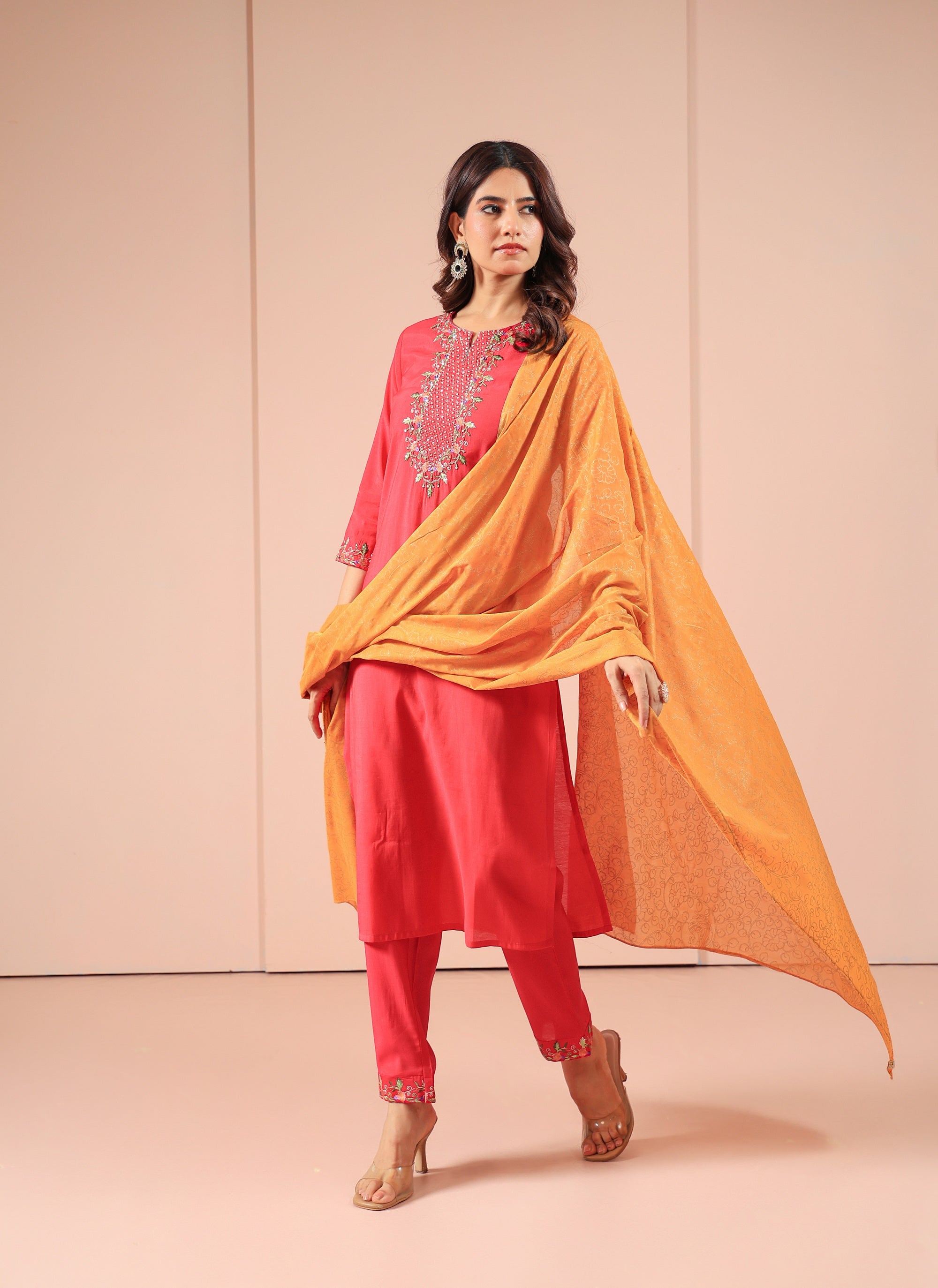 Virtual Pink 3 Pcs Kurta Set in Poly Viscose