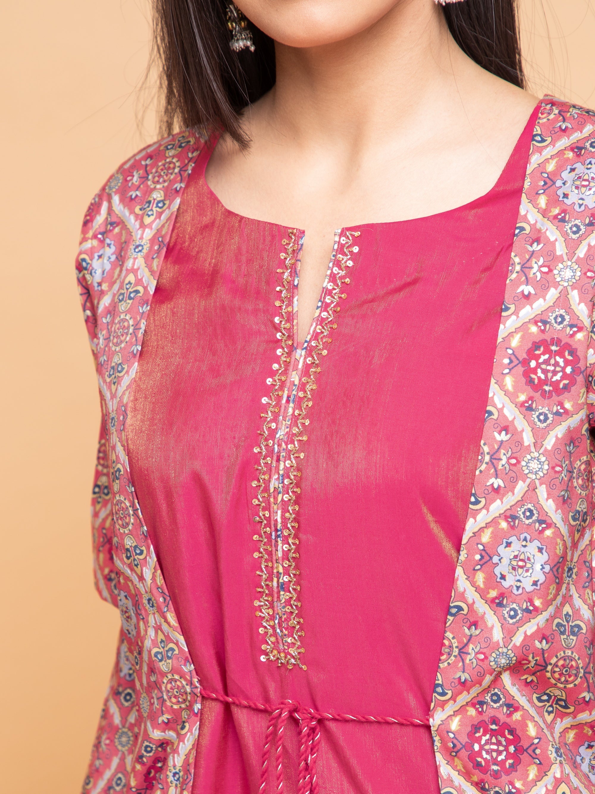 Strawberry Pink Floor Length Dress in Poly Viscose