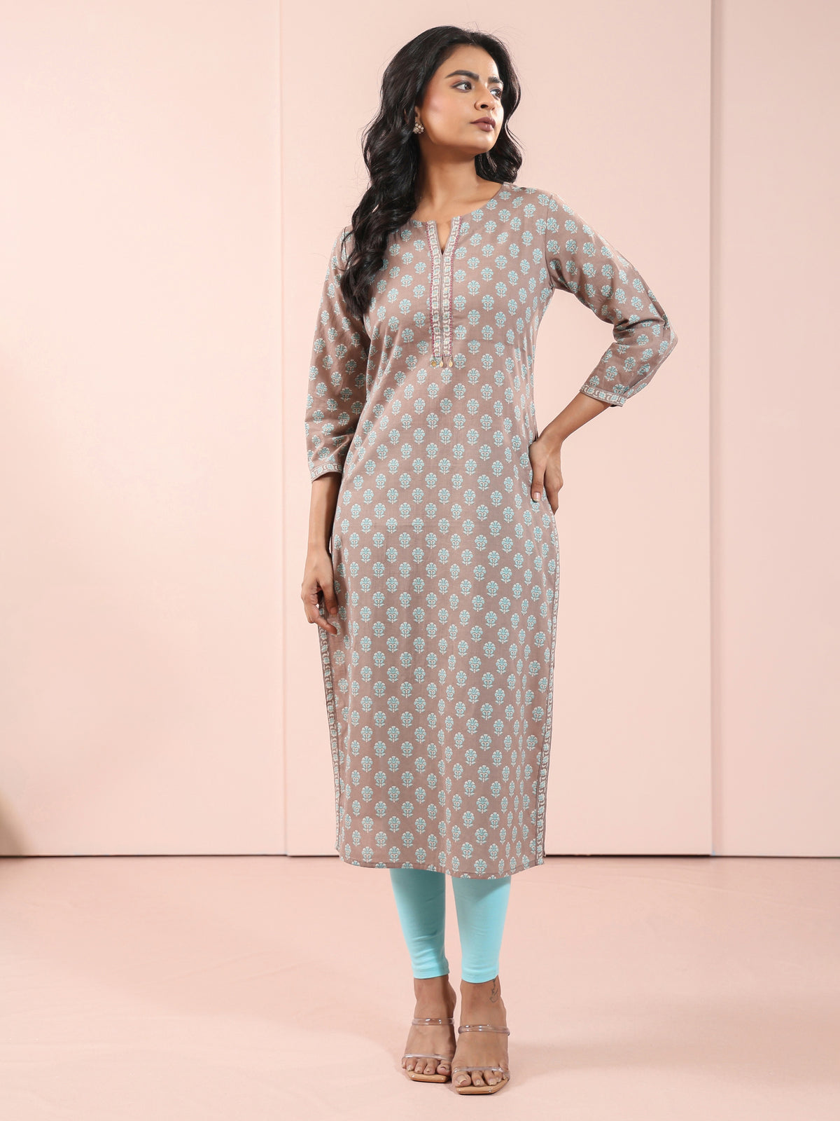 MUL COTTON BAGRU PRINTED KURTI EMBELLISHED WITH HAND CRAFT DETAILS