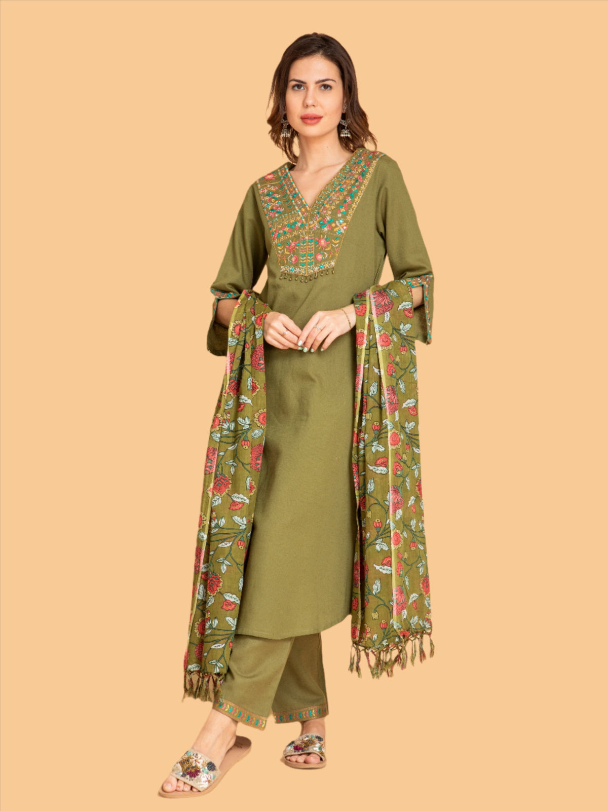 Festive Wear Mirror Work Embroidered Kurti Set