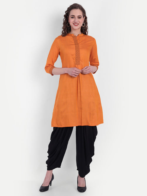 Handcrafted Tussar Silk A-Line Kurti with Adda Work