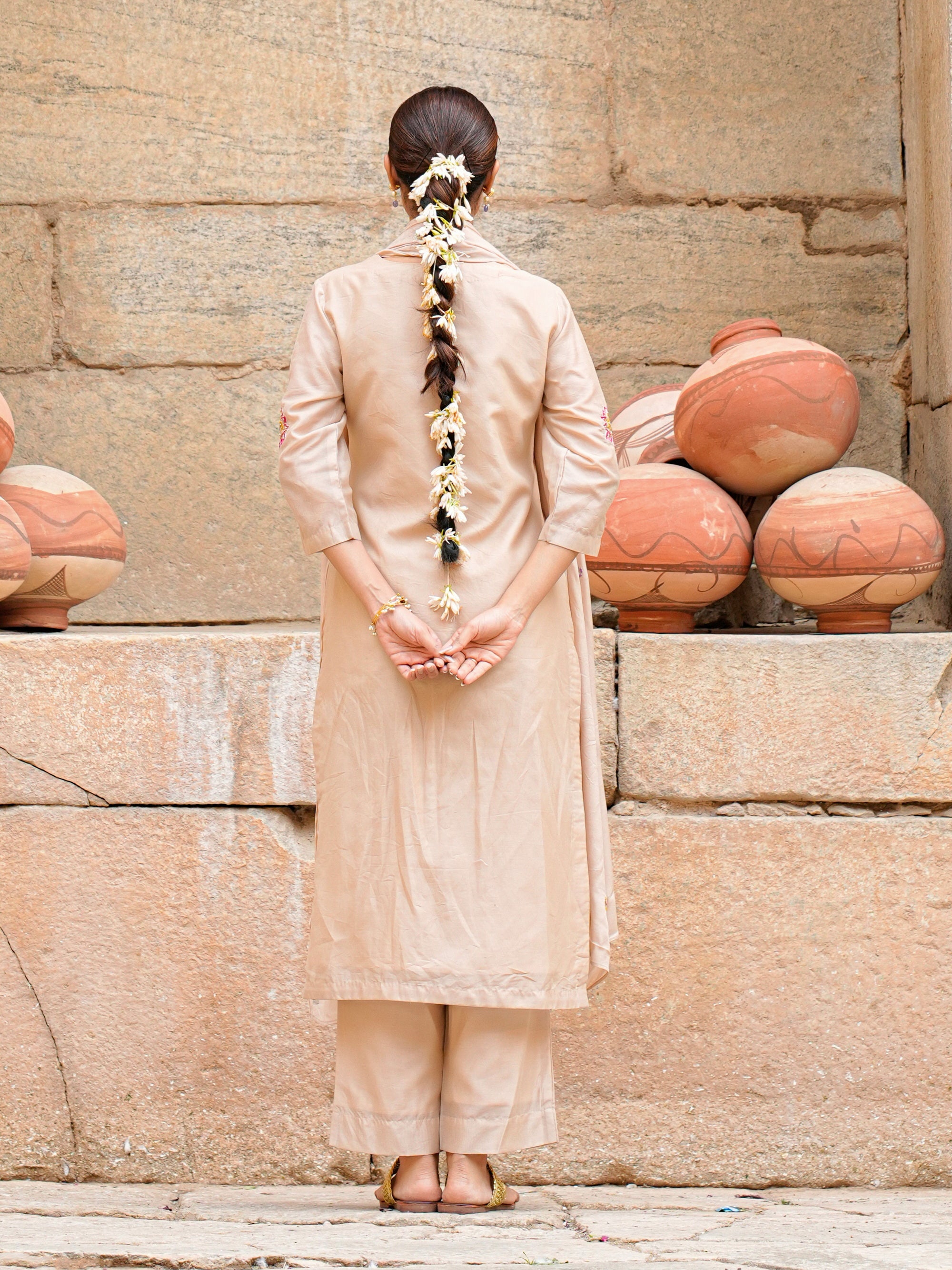 Sandshell Chanderi Silk Floral Embroidered Kurta Set Women