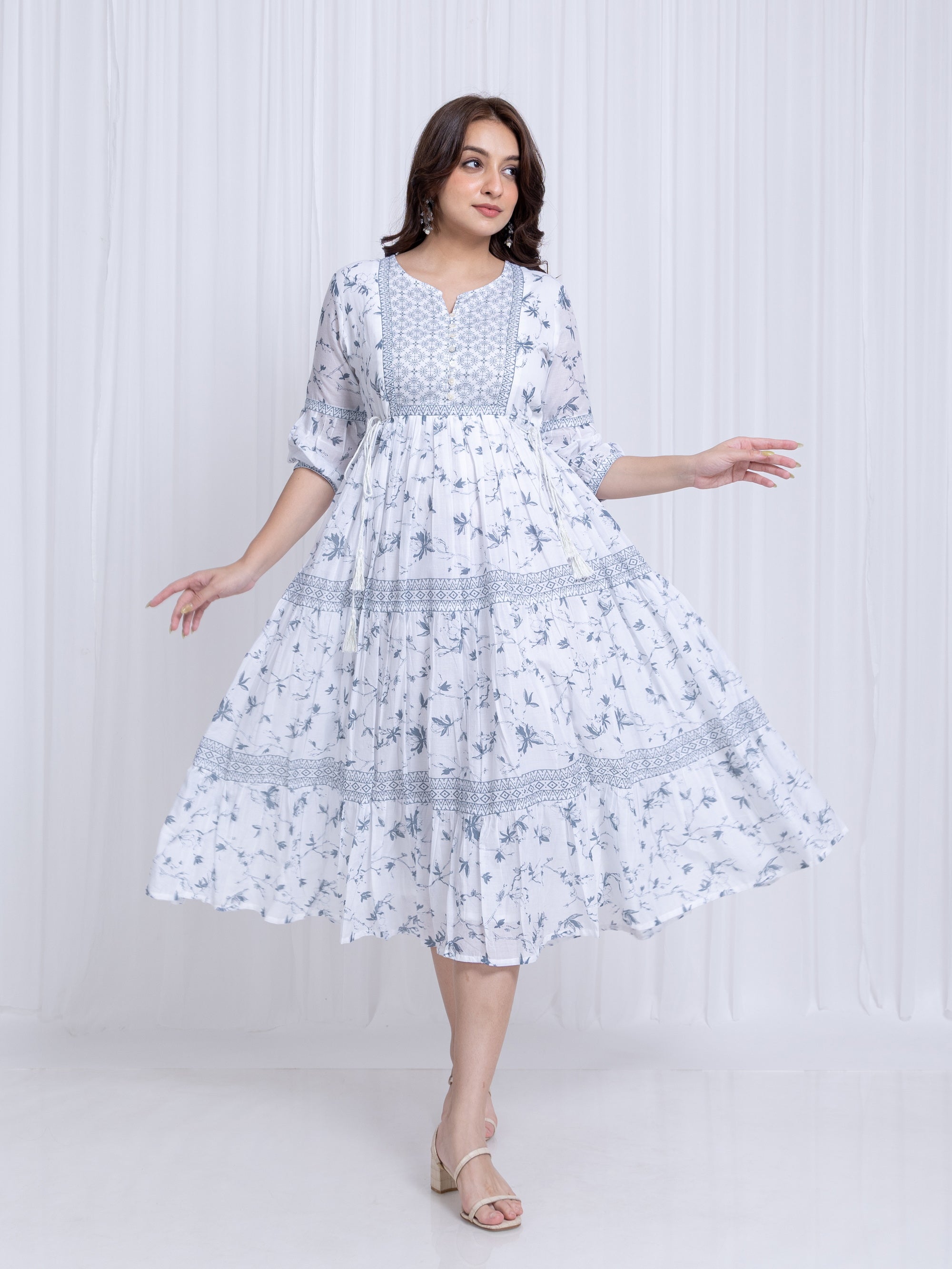 Off White Long Dress in Pure Cotton