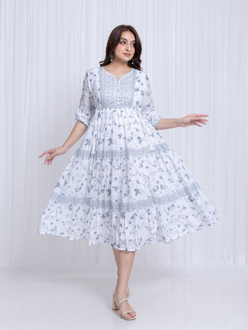 Off White Long Dress in Pure Cotton