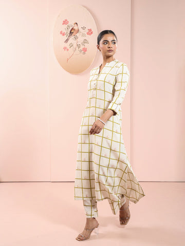 Oil Yellow 2 Pcs Kurta Set in Rayon Linen