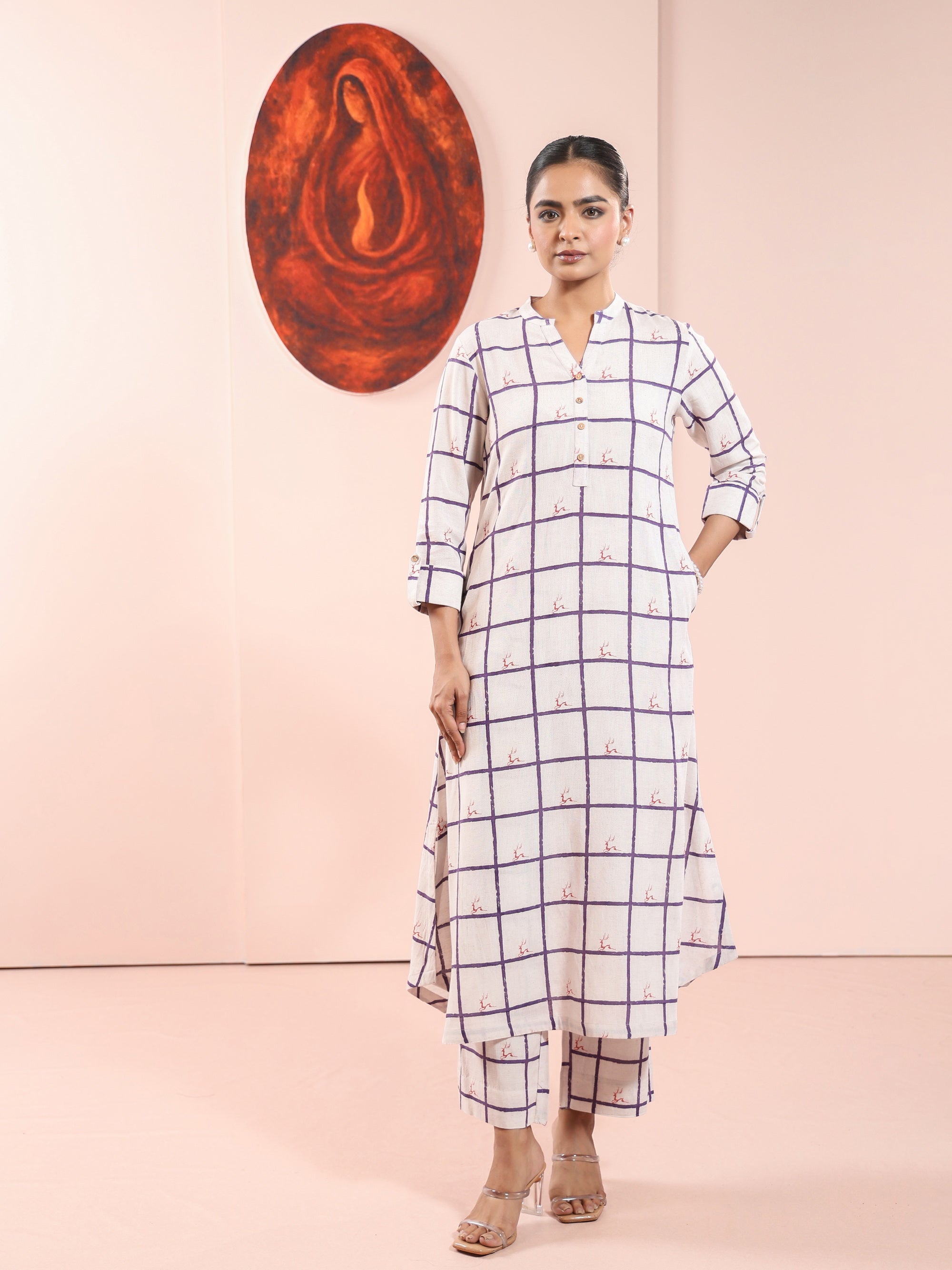 Plum 2 Pcs Kurta Set in Rayon Linen