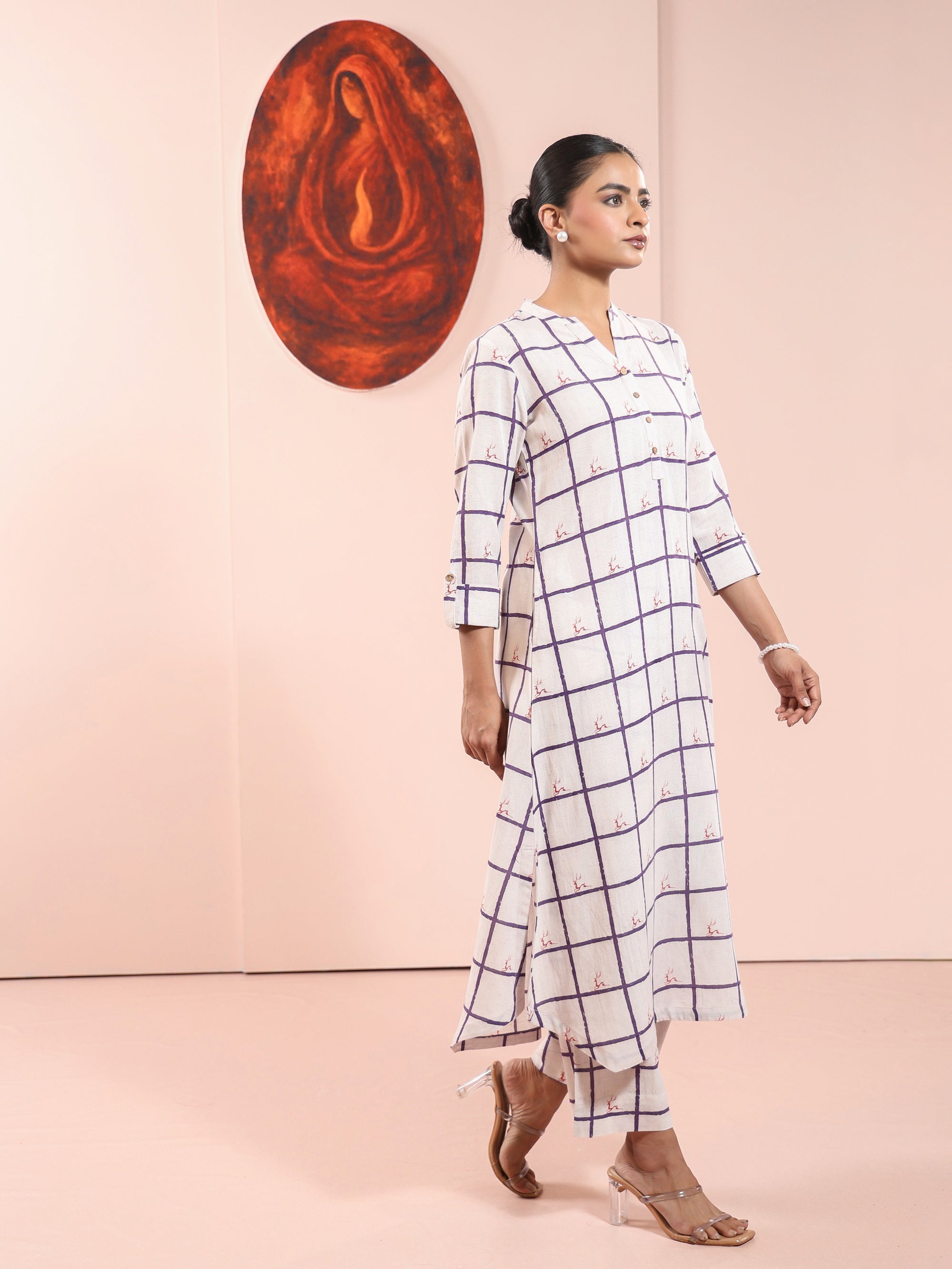 Plum 2 Pcs Kurta Set in Rayon Linen