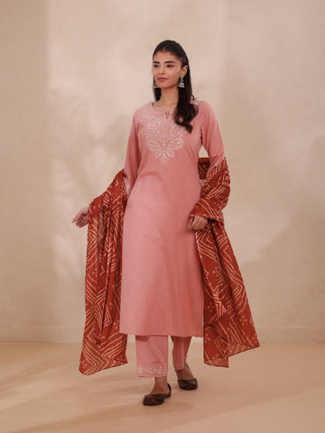 Brunt Coral 3 Pcs Kurta Set in Cotton Slub