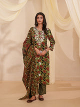 CHIKANKARI EMBROIDERY 3PC FLORAL PRINTED SET