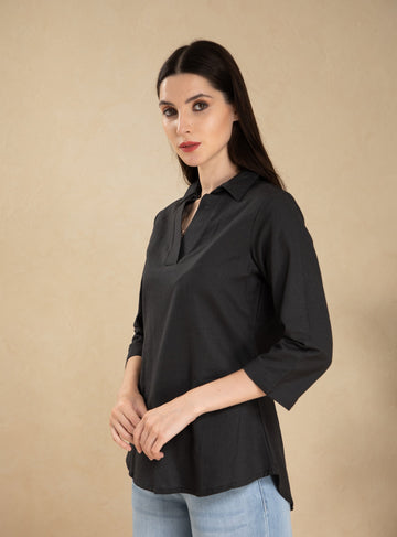 Jet Black Top in Cotton Flex