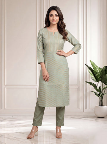 Smoke Green Long Kurti in Poly Viscose