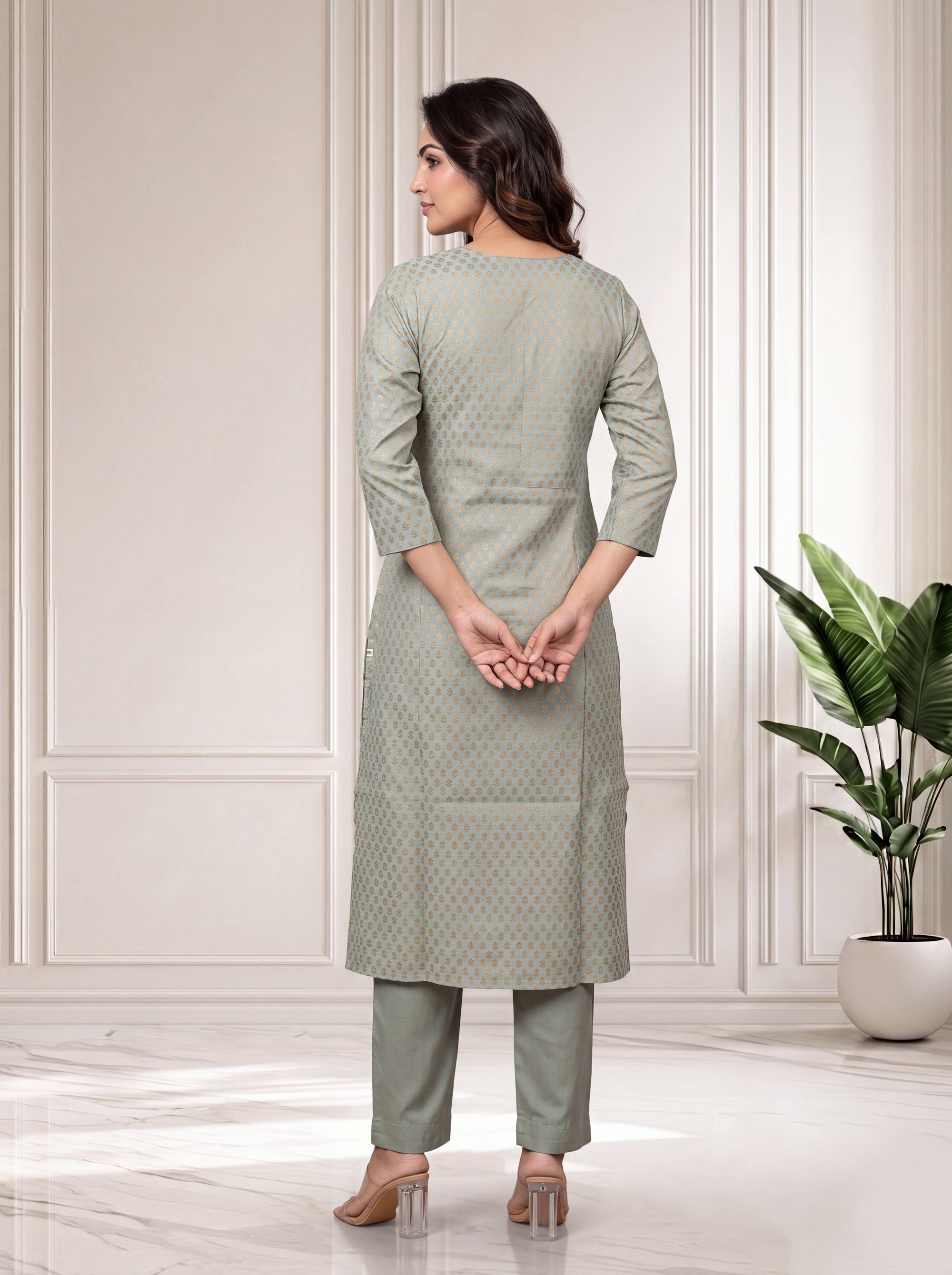Smoke Green Long Kurti in Poly Viscose