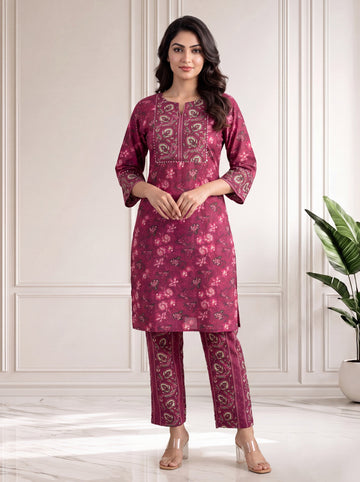 Red Bud 2 Pcs Kurta Set in Cotton Dobby