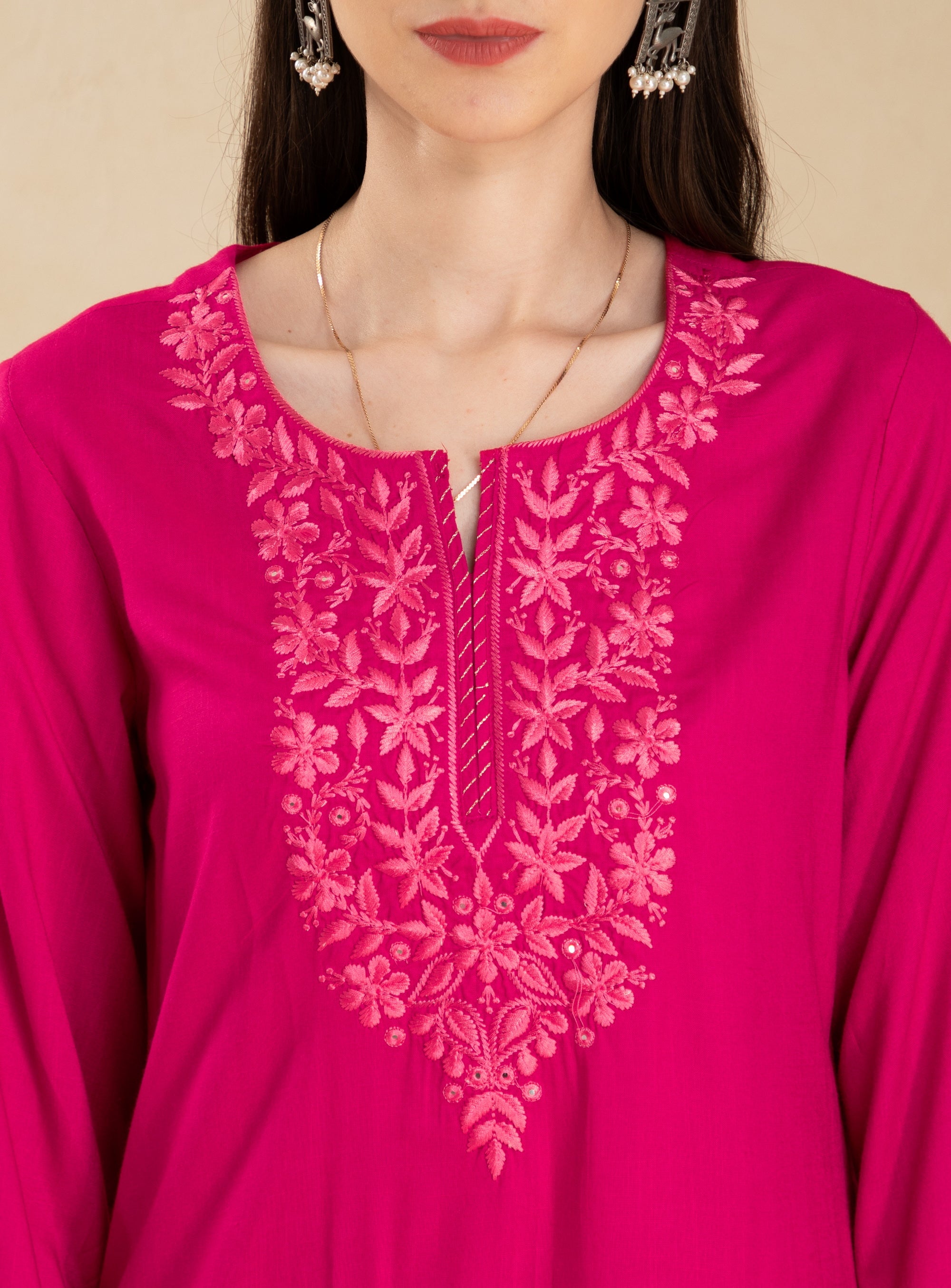 Virtual Pink 3 Pcs Kurta Set in Rayon Slub