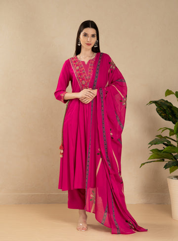 Virtual Pink 3 Pcs Kurta Set in Rayon Slub