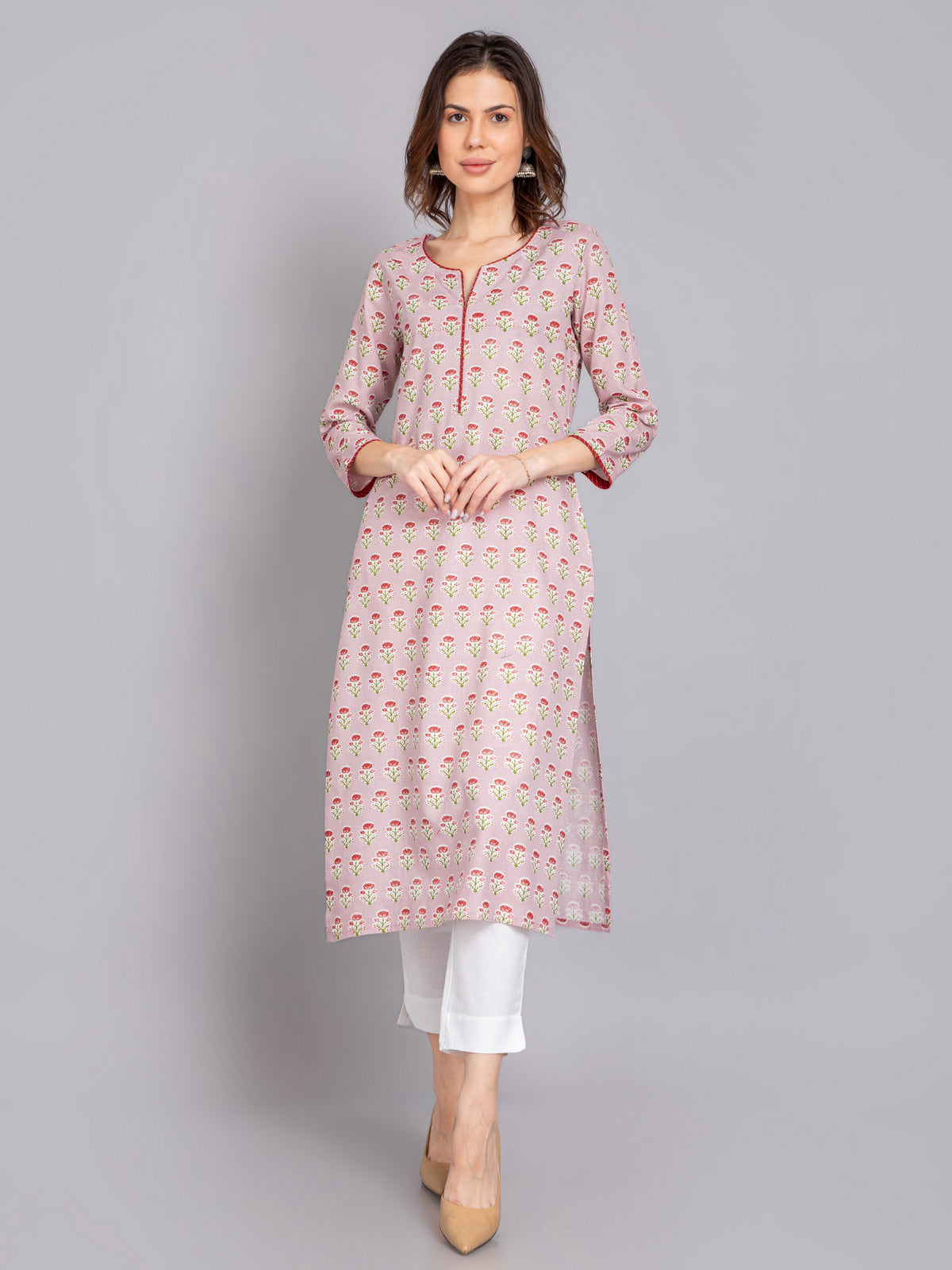 Rayon Linen Gold Foil Printed Long Kurti