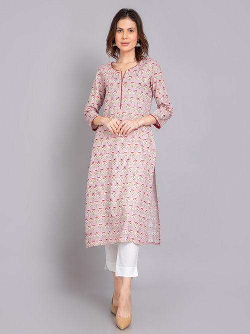 Rayon Linen Gold Foil Printed Long Kurti