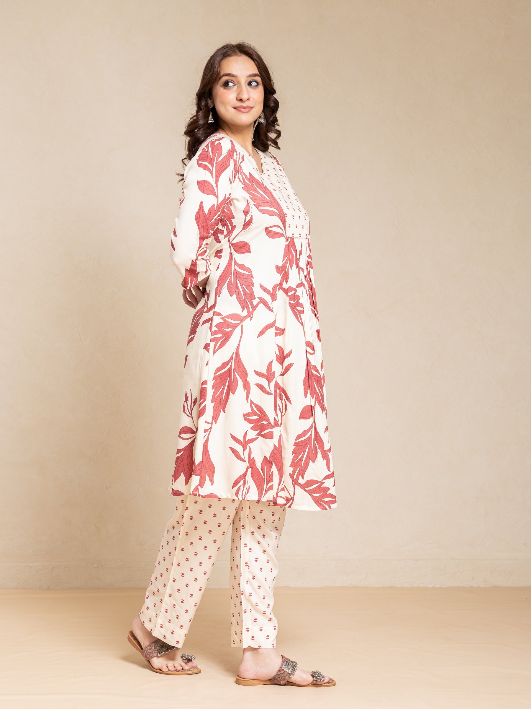 Floral Printed Angrakha Kurta with Trousers