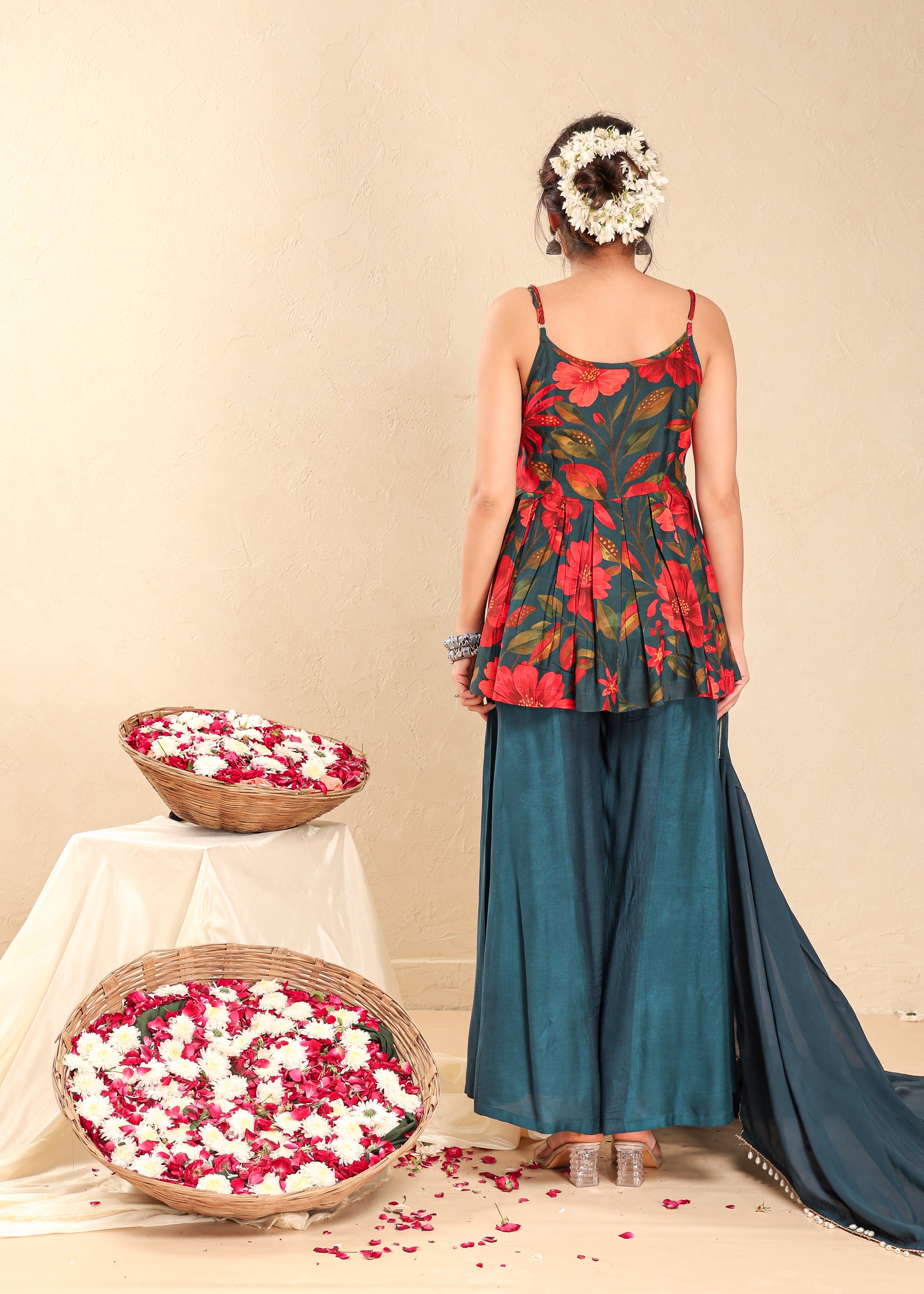 Muslin Floral Sharara Festive Set