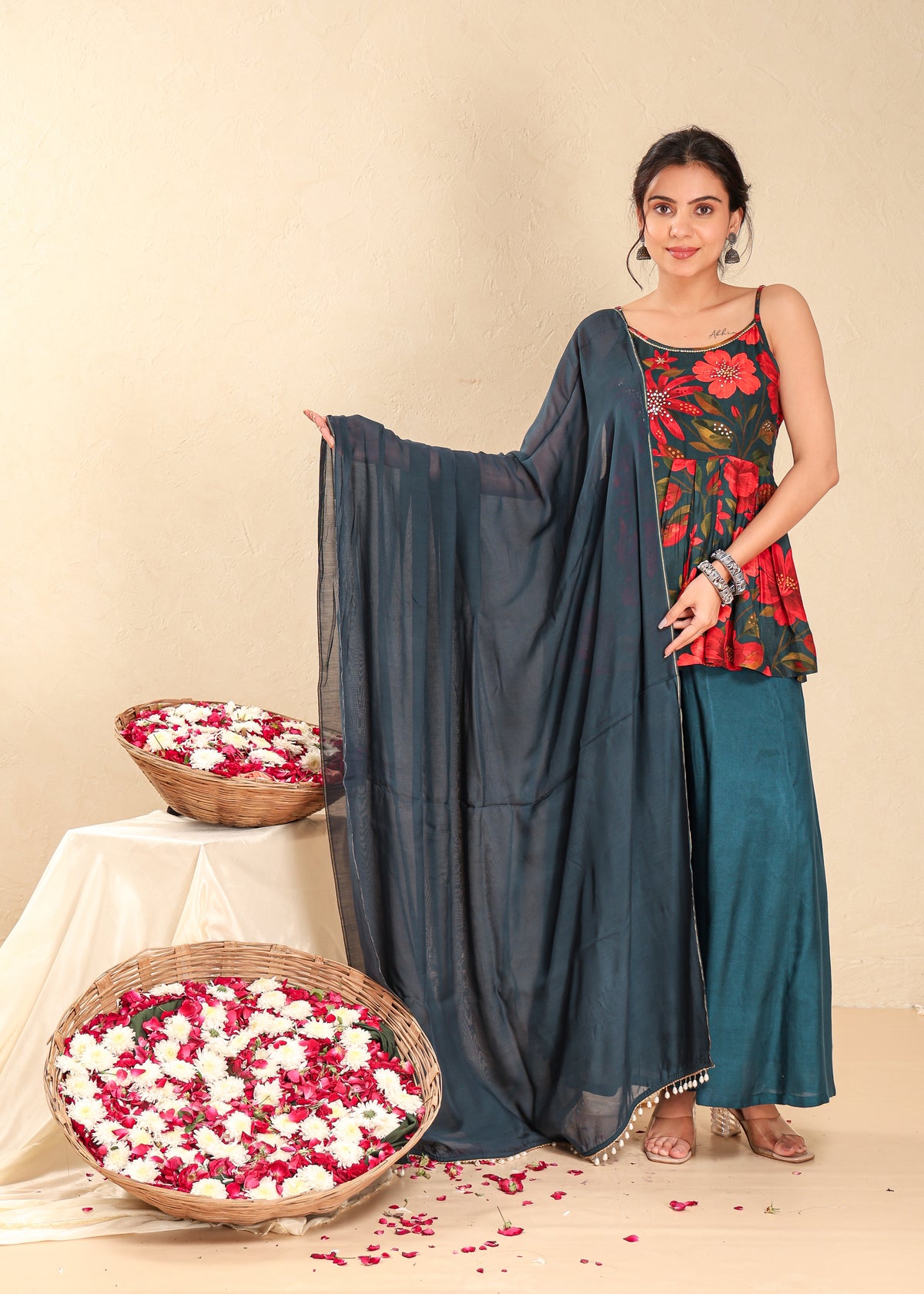 Muslin Floral Sharara Festive Set