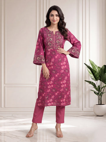 Red Bud Kurti in Cotton Dobby