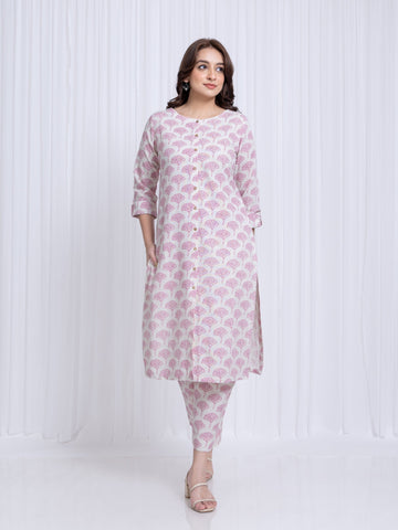 Fuscia Pink 2 Pcs Kurta Set in Rayon Linen