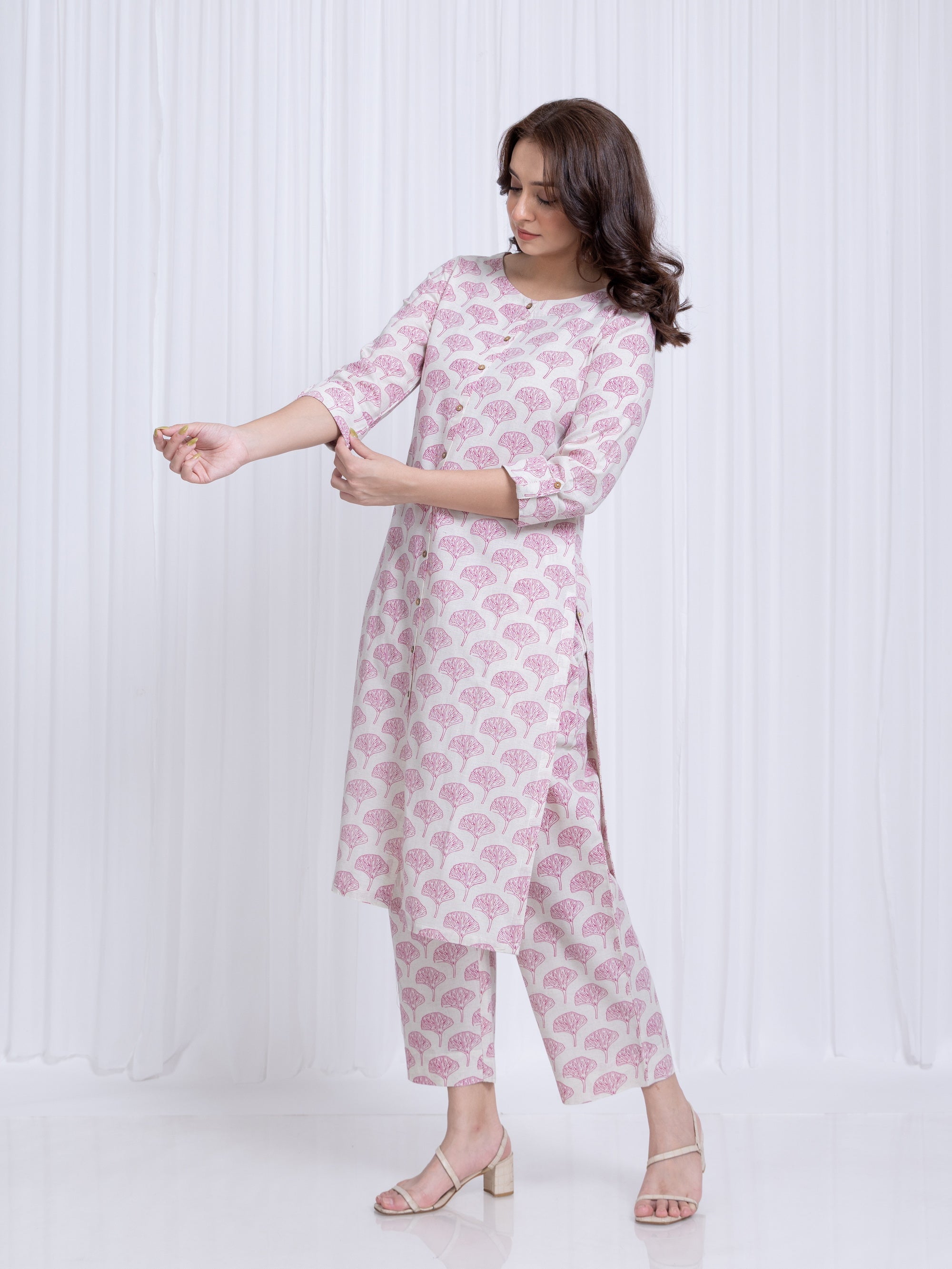 Fuscia Pink 2 Pcs Kurta Set in Rayon Linen