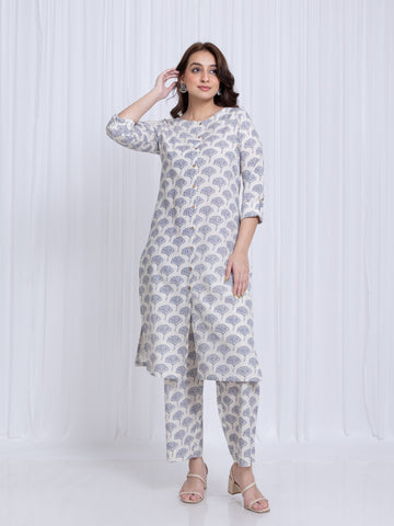 Indigo Blue 2 Pcs Kurta Set in Rayon Linen