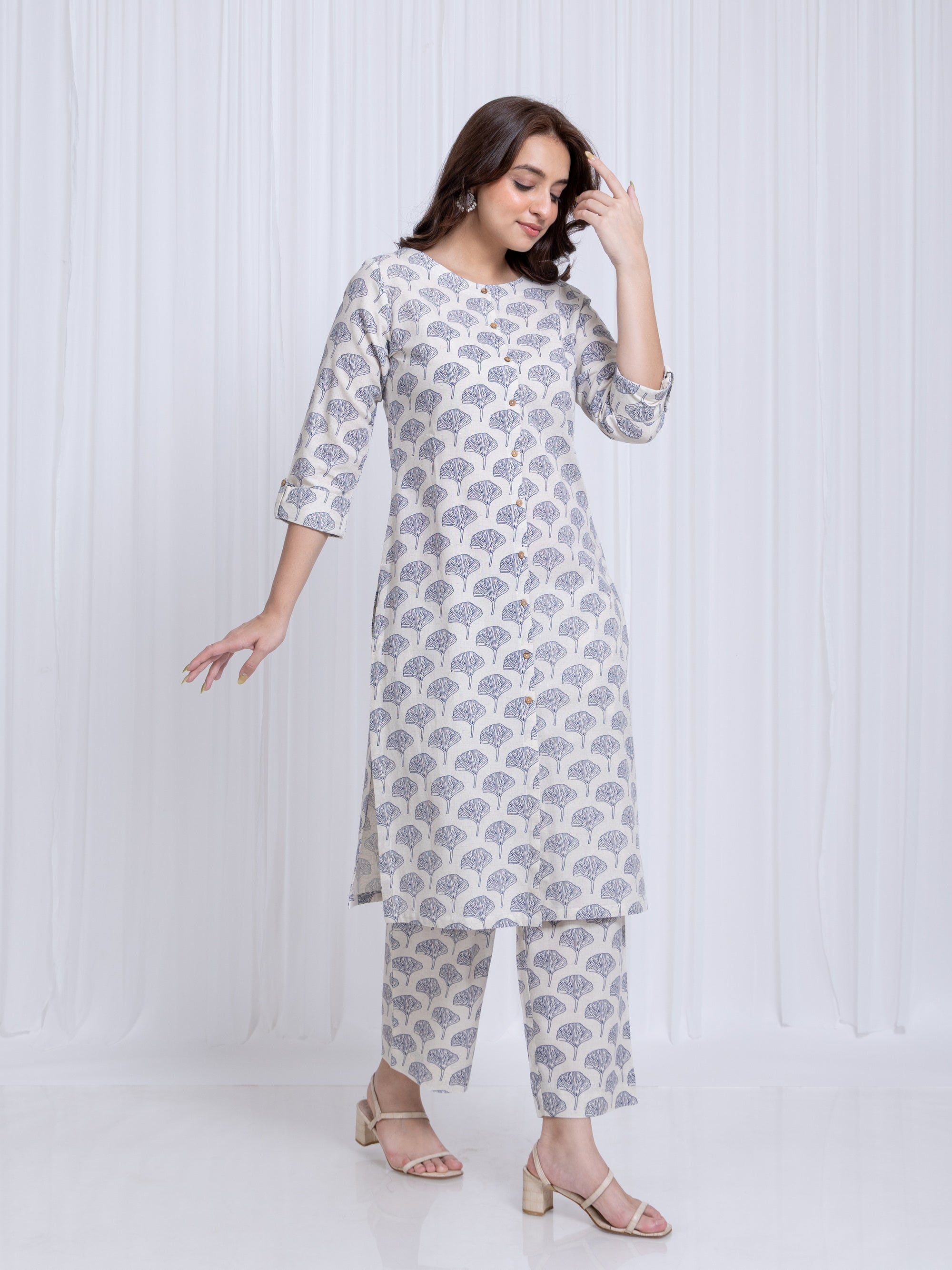 Indigo Blue 2 Pcs Kurta Set in Rayon Linen