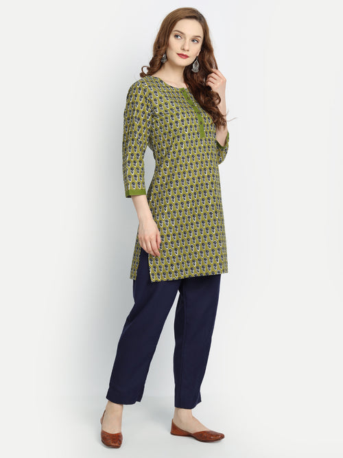 Mul Cotton Floral Print Short Kurti