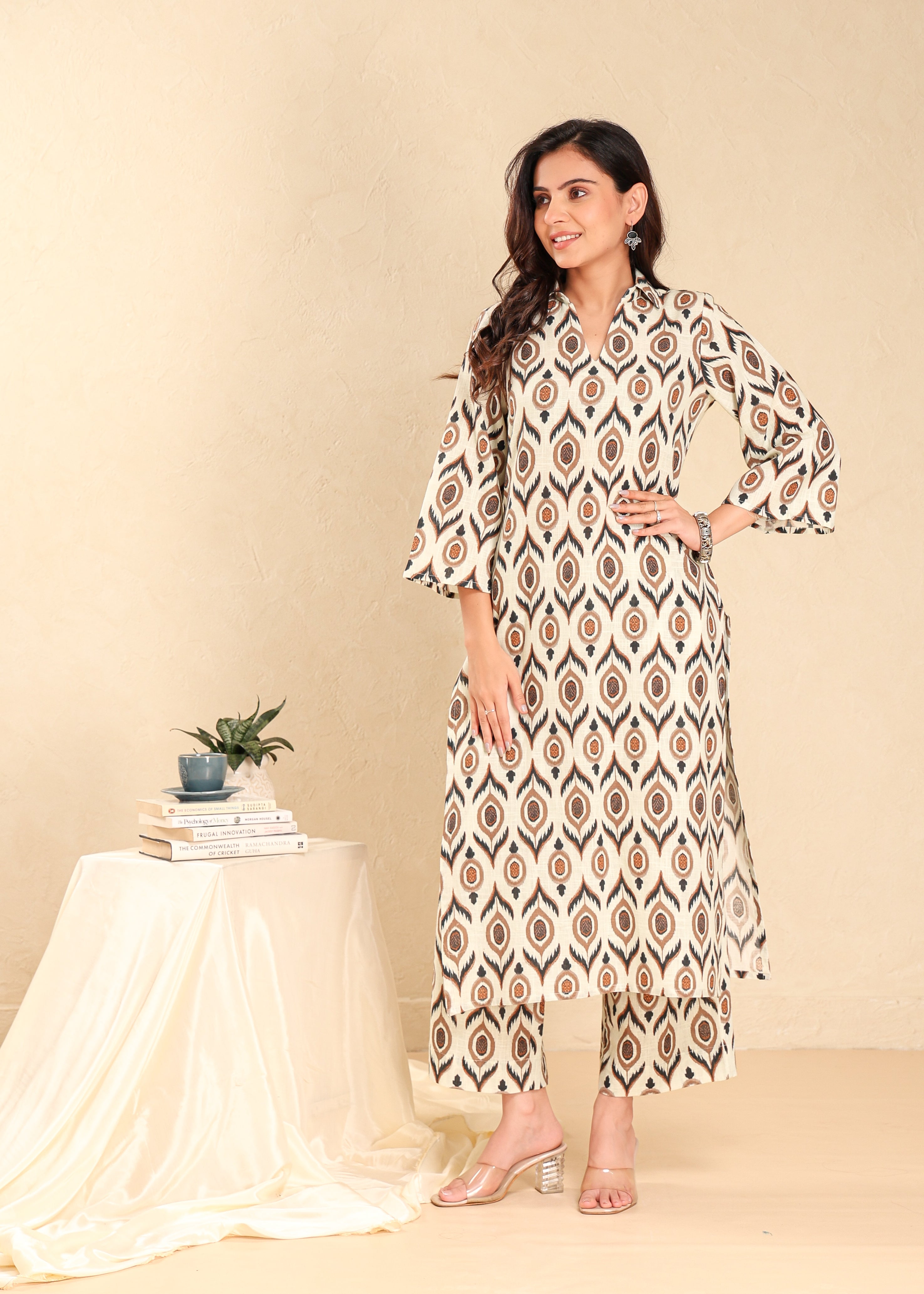 Cotton Slub Ikkat Print Kurta