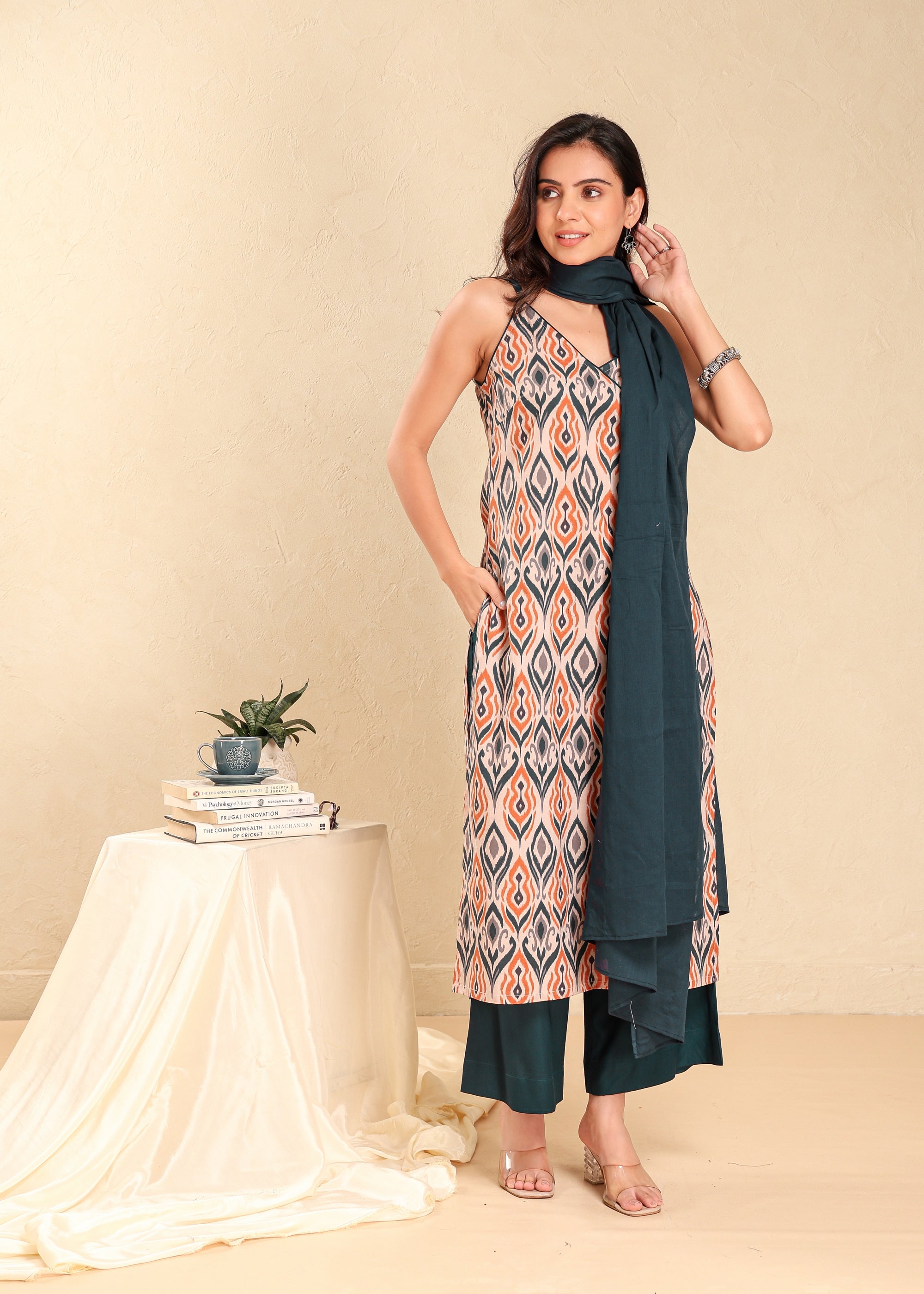 Grey Sand 3 Pcs Fusion Wear in Poplin