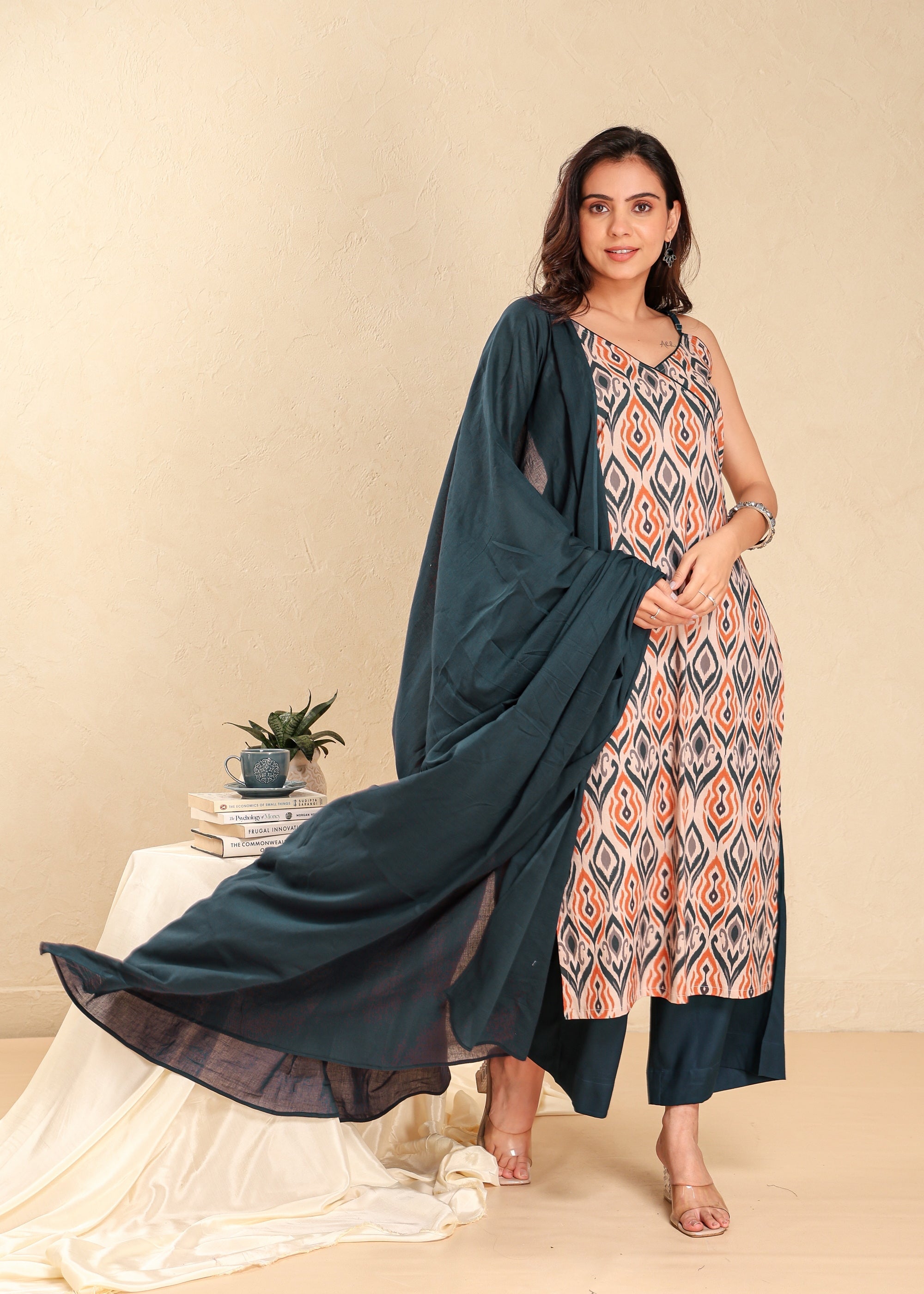 Grey Sand 3 Pcs Fusion Wear in Poplin
