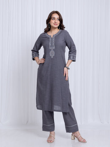 Ensign Blue 2 Pcs Kurta Set in Rayon Linen