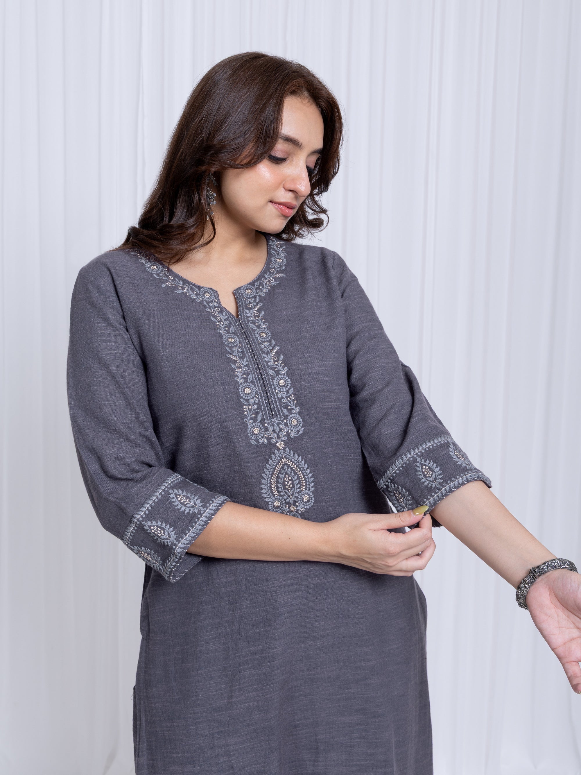 Ensign Blue 2 Pcs Kurta Set in Rayon Linen