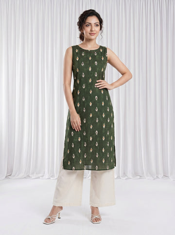 Olive Kurti in Cotton Slub