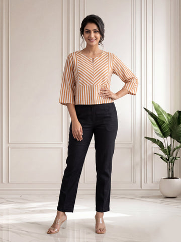 Yellow Mustered Shirt Top in Pure Cotton